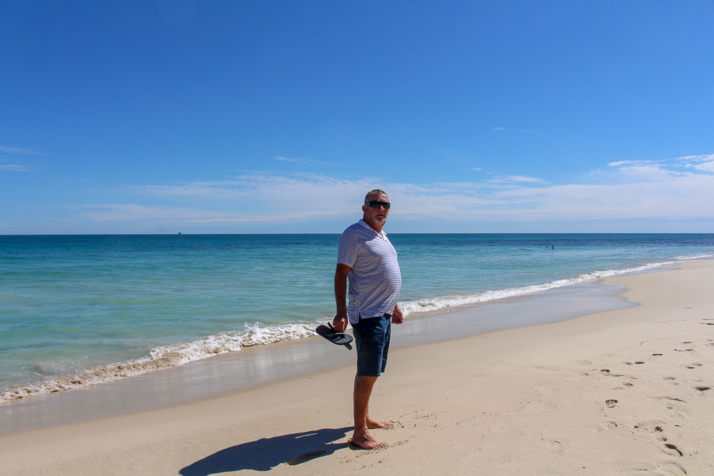 Greg on one of the pristine beaches on the Sunset Coast Perththe