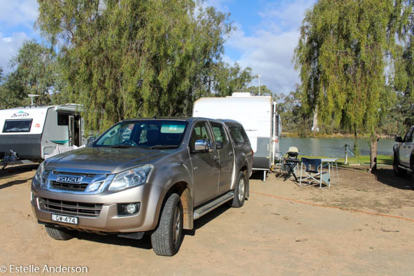Caravan campsite on the Darling River banks